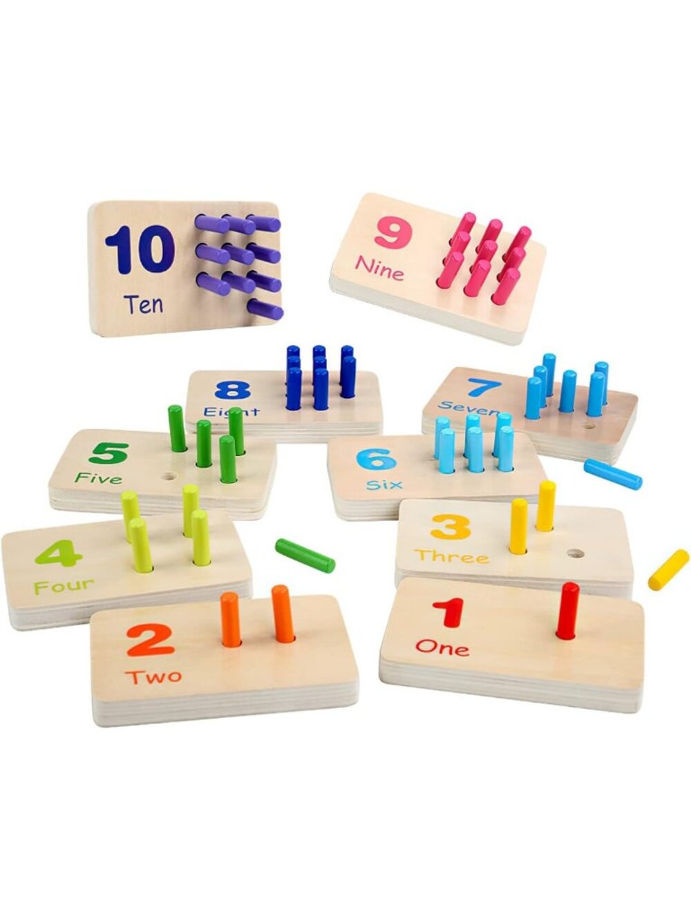 Colorful Montessori Number Counting Blocks Peg Board - Wooden Math Toy for